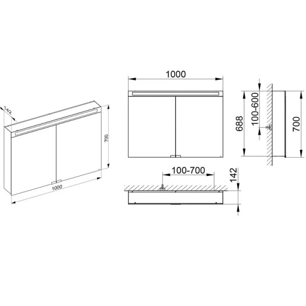 зеркальный шкаф keuco royal e-one 44303171301, 100x70 см, с подсветкой, алюминий серебристый