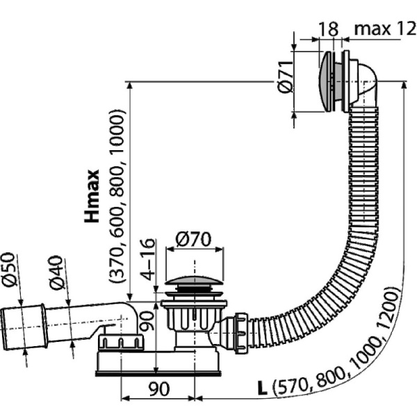 слив-перелив для ванны alcaplast a507ckm
