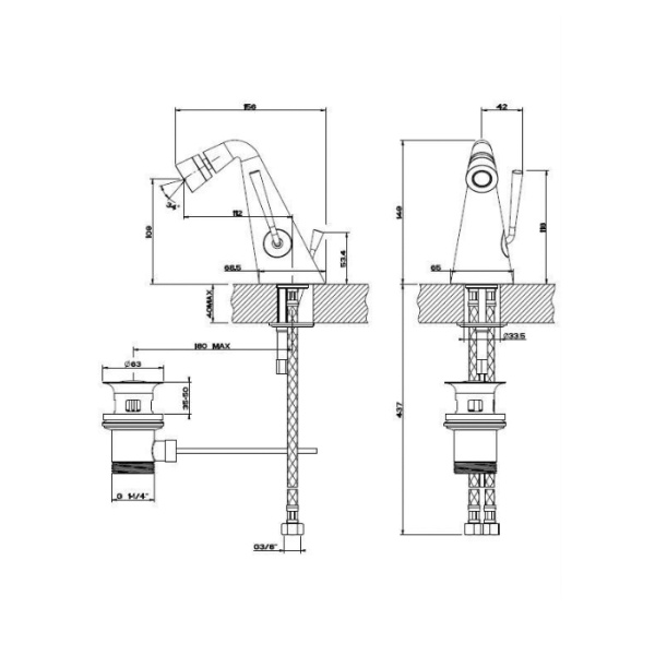 gessi gessi cono смеситель для биде на 1 отв. с донным клапаном и соединительными шлангами, цвет: хром