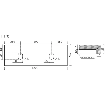 столешница sancos tt140a1 139 см, черный