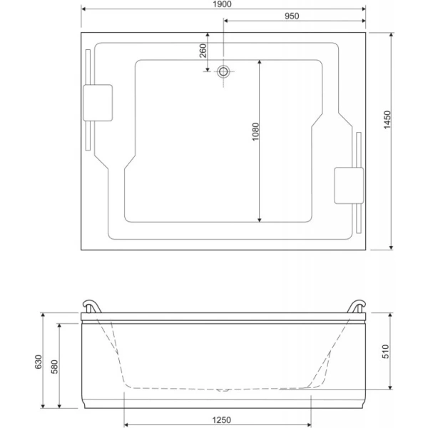 акриловая ванна cezares plane duo 190x145 plane_duo-190-145-51-w37 без гидромассажа