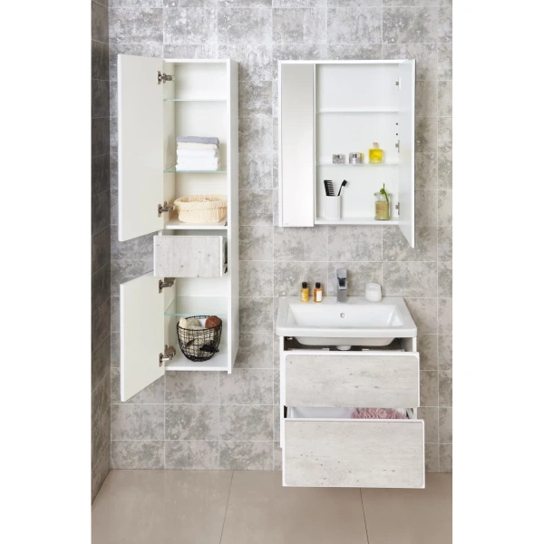 пенал roca ronda zru9303005 подвесной l, бетон/белый матовый