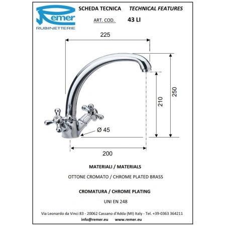 смеситель для кухни remer liberty 43li