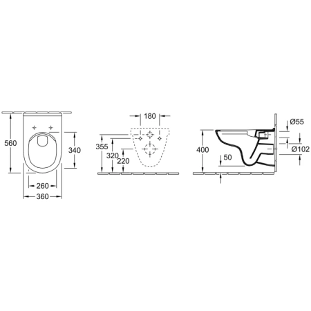 унитаз подвесной villeroy & boch o'novo 5660 r0 01 безободковый, без сидения, цвет белый