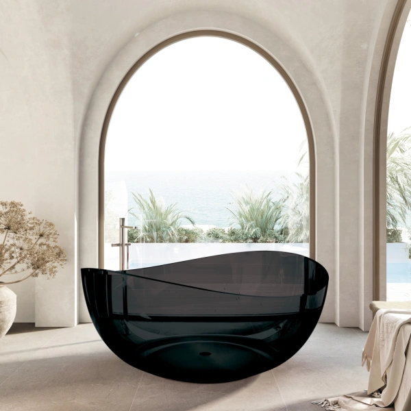 ванна из полиэфирной смолы abber kristall at9705onyx 150x150 см, отдельностоящая, черный