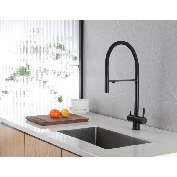 смеситель для кухни с подключением к фильтру abber wasser kreis af81141b, черный матовый