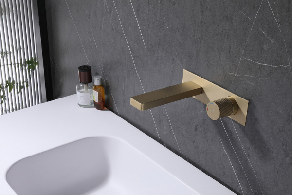 смеситель для раковины abber rund af8712g coolstart, встраиваемый, золотой матовый