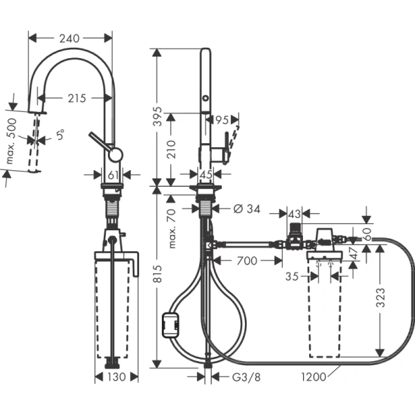смеситель для кухни с подключением к фильтру hansgrohe aqittura m91 filtersystem 210 76803670, черный матовый
