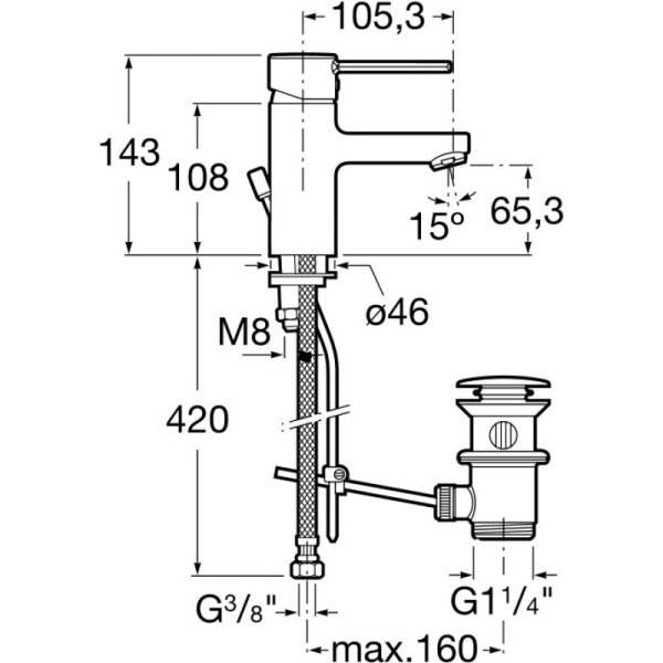 смеситель для раковины с донным клапаном roca targa 5a3060c0m