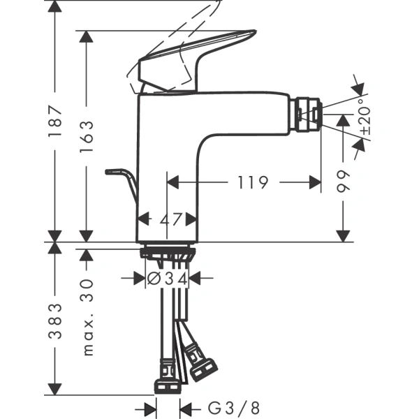 смеситель hansgrohe logis 71200670 для биде, с донным клапаном, черный матовый