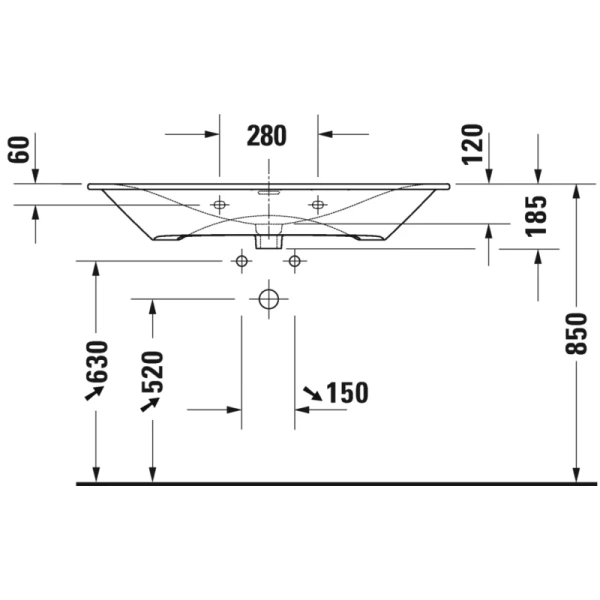 раковина полувстраиваемая duravit viu 2344100000