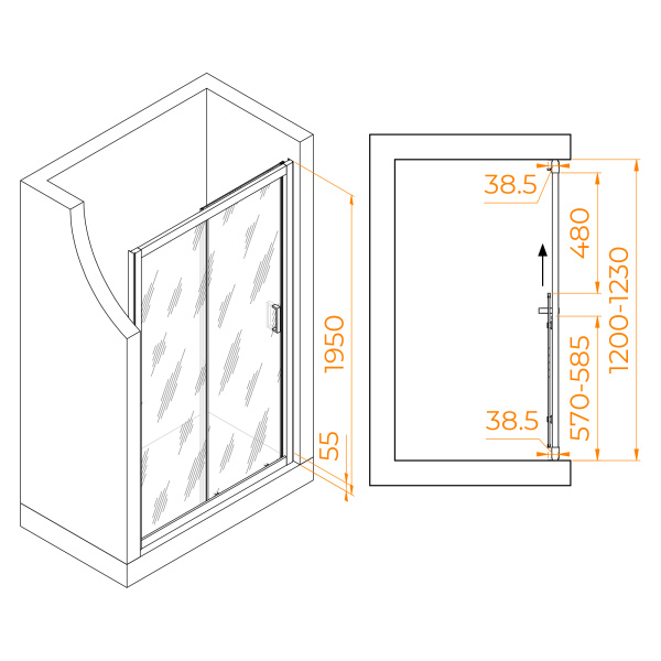 душевая дверь rgw passage pa-016b 120 350801612-14 профиль черный, стекло прозрачное
