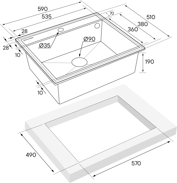 мойка stepia 60, it-granit + коландер advance брашированная нерж. сталь, pm115951-wh+a375-bs