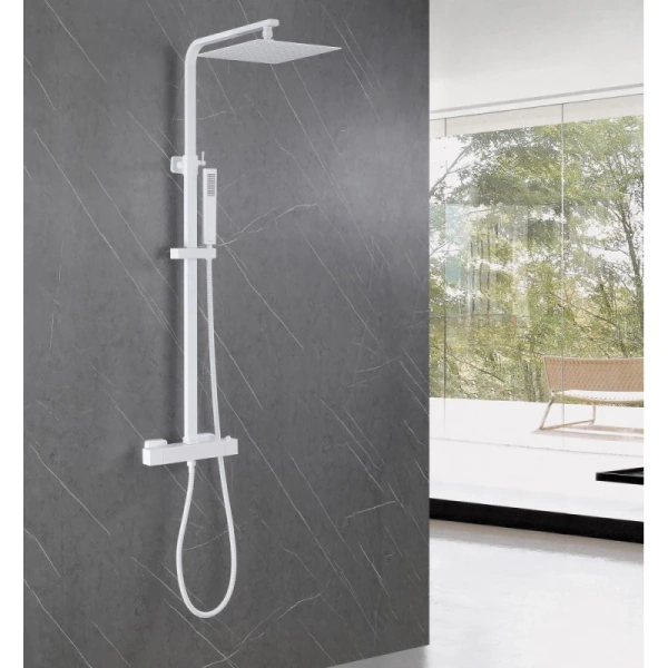 душевая система abber daheim af8260wl 250 мм, с термостатом, белый матовый