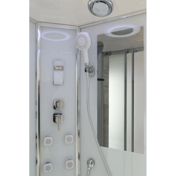 душевая кабина black&white galaxy g5501 100х100x200 см с гидромассажем, профиль серебристый хром задняя стенка белая