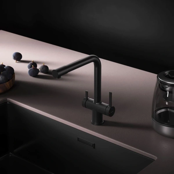 смеситель для кухни am.pm func f8f05722 coolstart, с подключением к фильтру, черный матовый