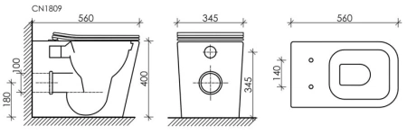унитаз приставной ceramicanova cubic rimless cn1809 с микролифтом, безободковый