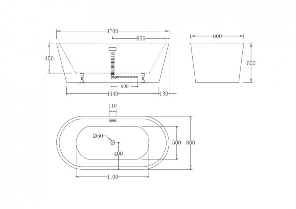 акриловая ванна belbagno 180x80 bb71-1800-bianco без гидромассажа