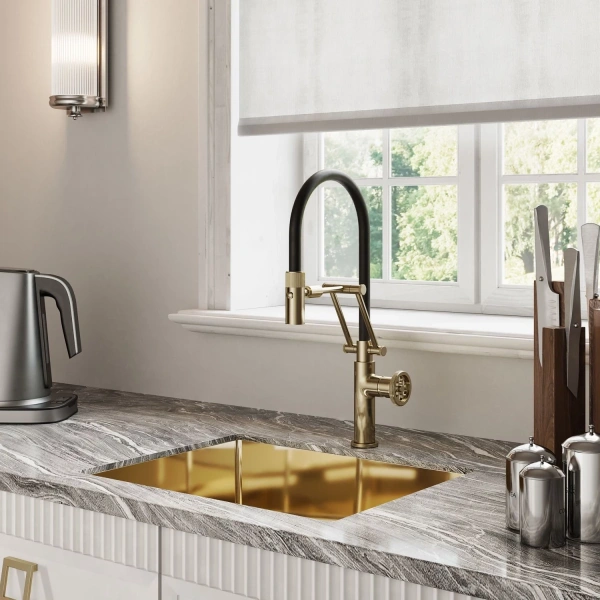 смеситель для кухни iddis grange gramgfli05 матовое золото, с гибким изливом