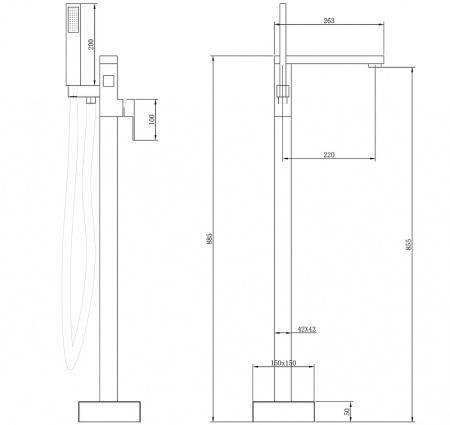 смеситель для ванны abber daheim af8215b напольный, черный матовый