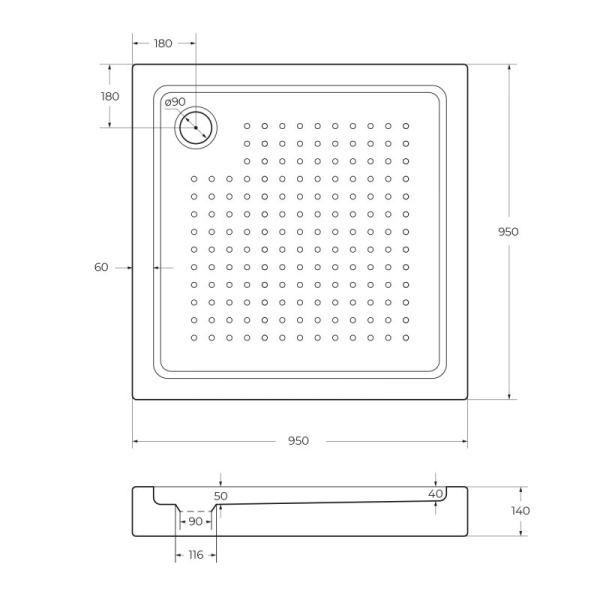 акриловый поддон для душа cezares tray a 90x90 tray-a-a-90-15-w0 белый