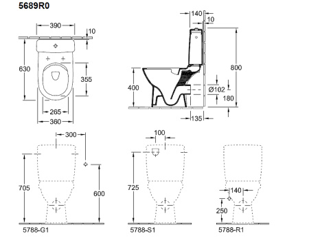 унитаз компакт villeroy&boch o.novo 5689r001 без бачка и сиденья