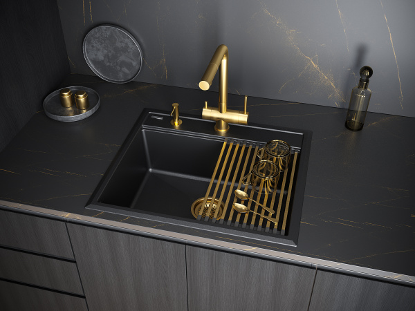 мойка stepia 60, it-granit + ролл-мат step брашированная нерж. сталь, pm115951-blm+r375-bs