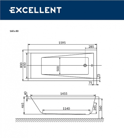 акриловая ванна excellent wave slim 160x80 "soft" цвет золото