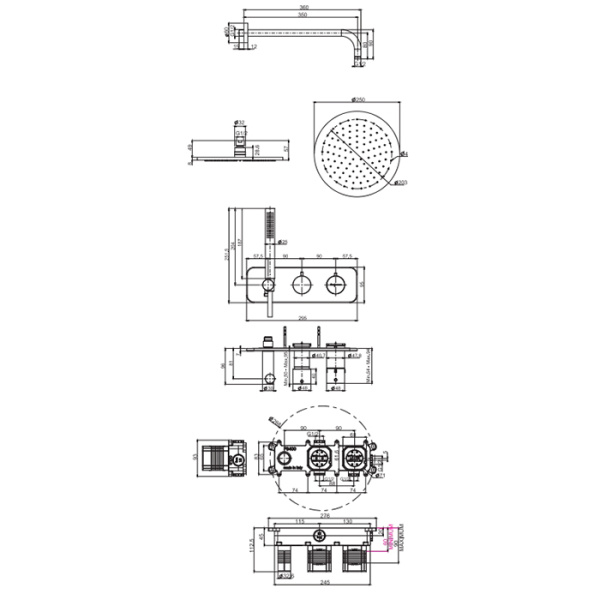 душевая система fima carlo frattini sistemi doccia f3149wx3r252cr, встраиваемая, цвет хром
