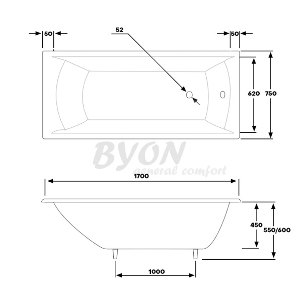 чугунная ванна byon milan 170x75x45 v0000083 чугунная ванна byon milan 170x75x45 v0000083