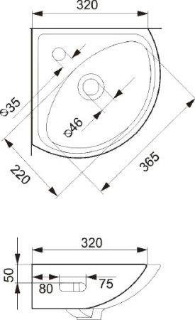 раковина подвесная cersanit sigma 36 см, p-um-sg/1 угловая