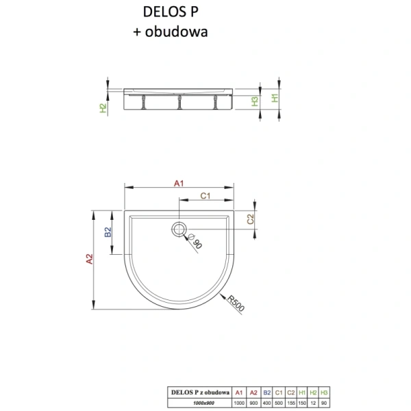 душевой поддон 100x90 см radaway delos p 4z19150-03n