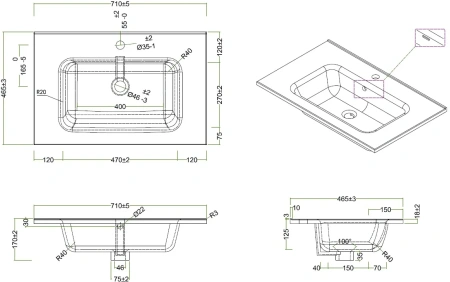раковина накладная/полувстраиваемая belbagno bb700etl, белая 710x460x170