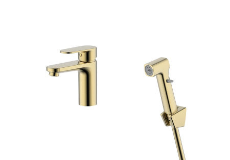 смеситель для раковины aquatek ника aq1812bg с гигиеническим душем цвет золото шлифованное