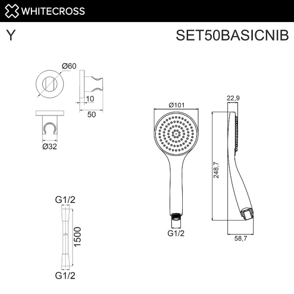 душевой гарнитур whitecross set50basicnib цвет никель брашированный