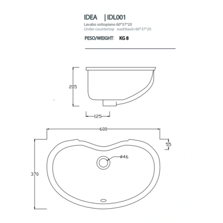раковина встраиваемая artceram idea idl001 01;00 60x37 см, белая