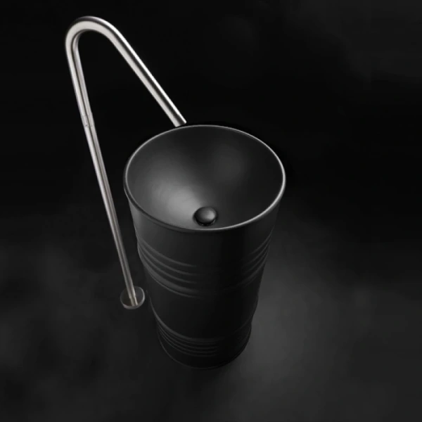 раковина напольная kerasan artwork barrel 4742k31, 45 x h90 см, слив в пол, цвет черный матовый