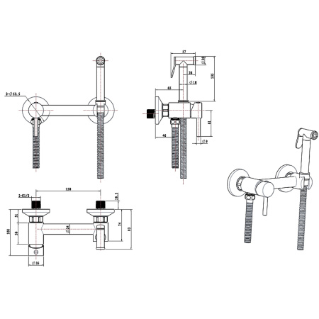 гигиенический душ со смесителем ceramalux drs/005 белый матовый