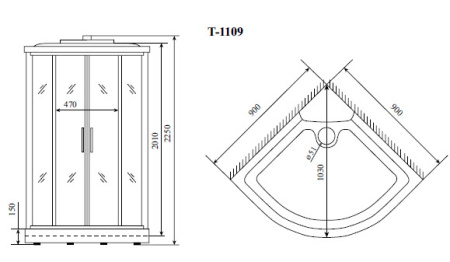 душевая кабина timo standart t-6609bf 90х90