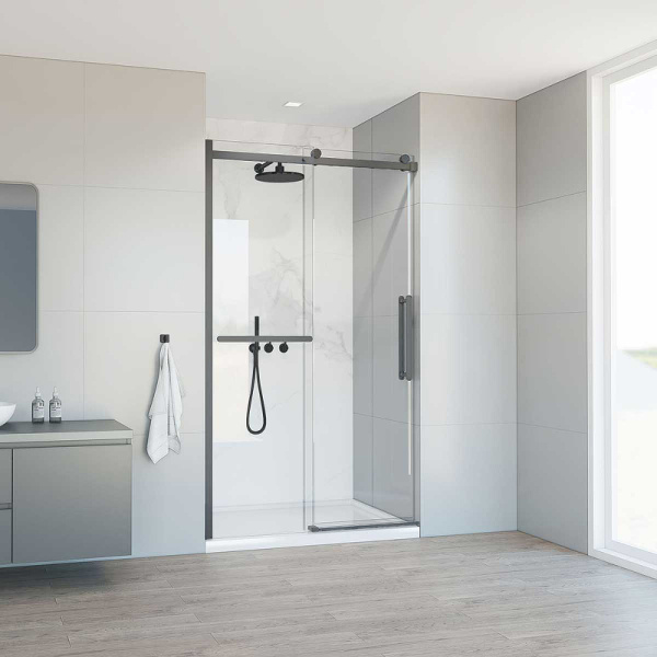 душевая дверь vincea como soft 110 vds-1cs110clgm профиль вороненая сталь, стекло прозрачное