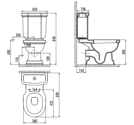 унитаз-компакт creavit klasik kl310-ok/kl410-ok/it5030 с функцией биде, цвет белый, декор krokodil