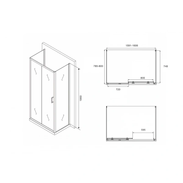 душевой уголок 160x80 см abber schwarzer diamant ag30160b-s80b-s80b прозрачное