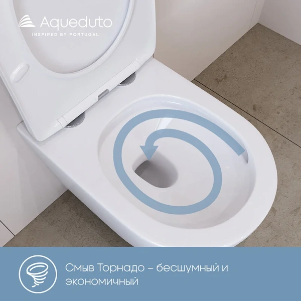 унитаз aqueduto cone tornado cont2110 подвесной, безободковый, смыв торнадо, сиденье с микролифтом, 52.5х36 см, белый глянцевый