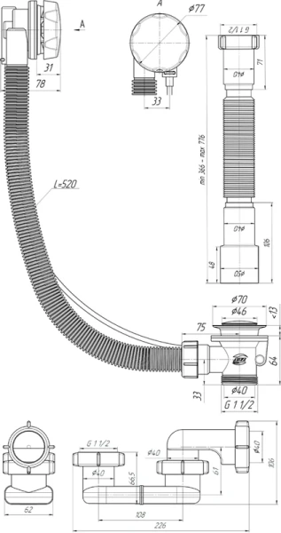 слив-перелив stworki 00000825 50 мм, полуавтомат, хром