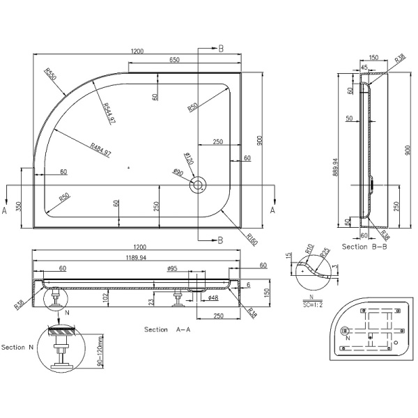 душевой поддон azario 120×90 p2912 r белый