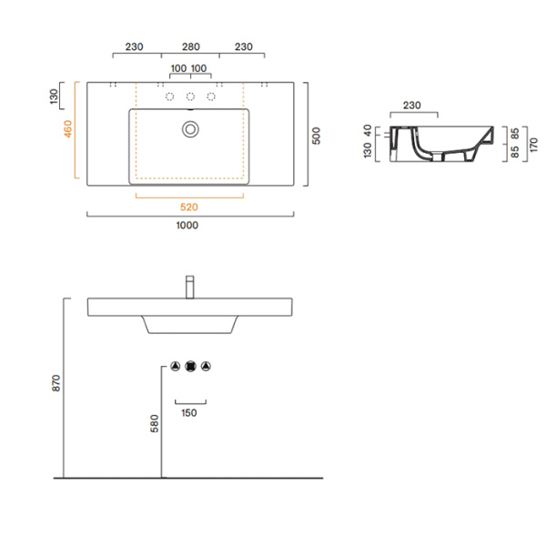 раковина catalano zero 0121011001 100x50 см чаша в центре, с 1 отв., белый глянцевый
