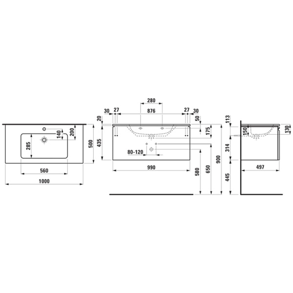 тумба с раковиной 100х50х46см laufen pro s 8.6096.6.475.104.1, подвесная, цвет: белый глянцевый