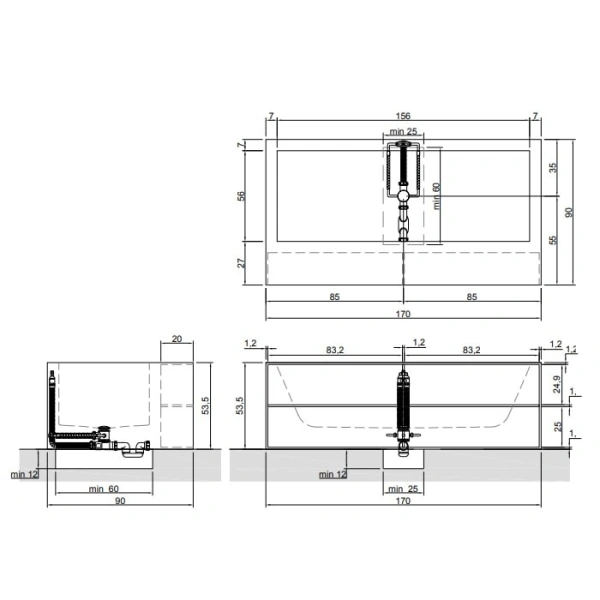ванны из материала corian 170 см antonio lupi biblio biblio52.4 белая