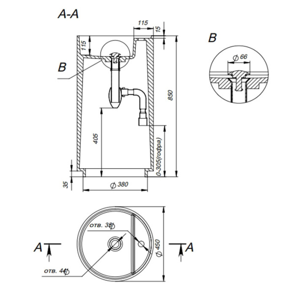 раковина напольная salini armonia 130114g/с 1отв