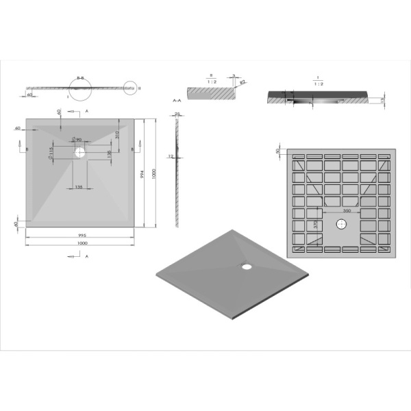 душевой поддон из литого мрамора 100×100 см vincea vst-4sr1010w